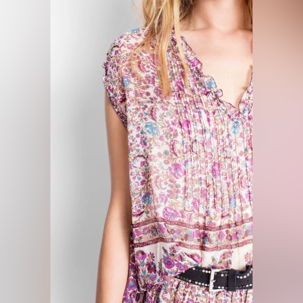 Zadig & Voltaire Thym Embellished Top with lilac / floral print, Sz M